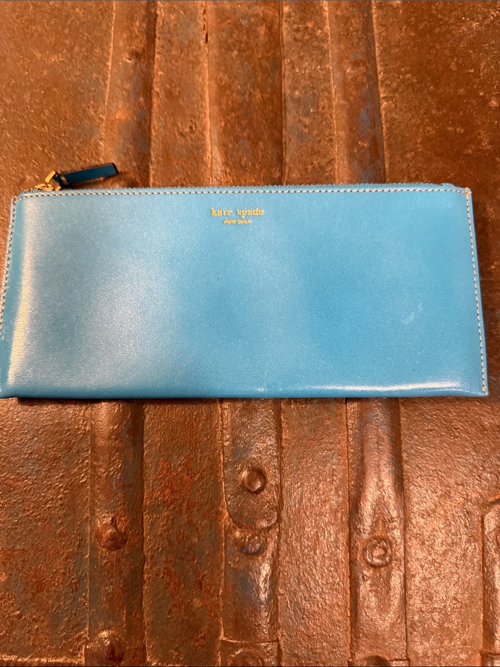 Kate Spade (orig Kate spade before company sold off) turquoise thin zip pouch